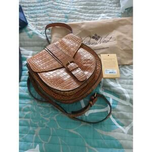 Patricia Nash Padova Crossbody Croc-Embossed Leather Bag Brown Cognac NEW